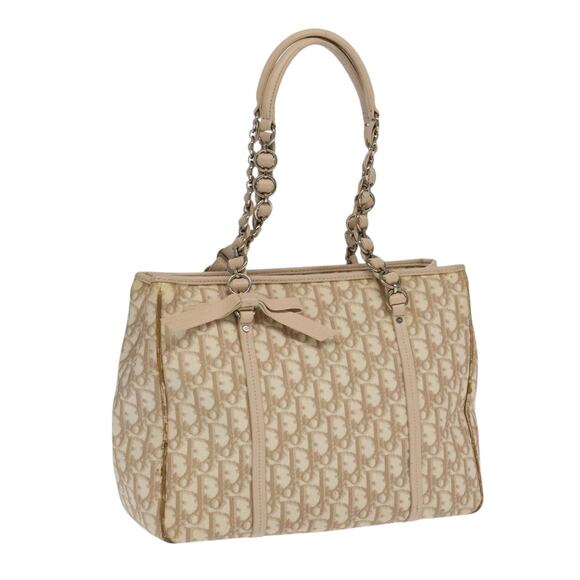 DIOR Trotter Canvas Romantic Shoulder Bag Pvc Beige Silver - Picture 1 of 12